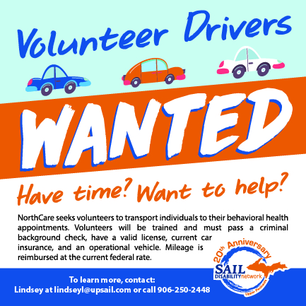employment volunteer ad community drivers disability sail network visit information copper country mental health